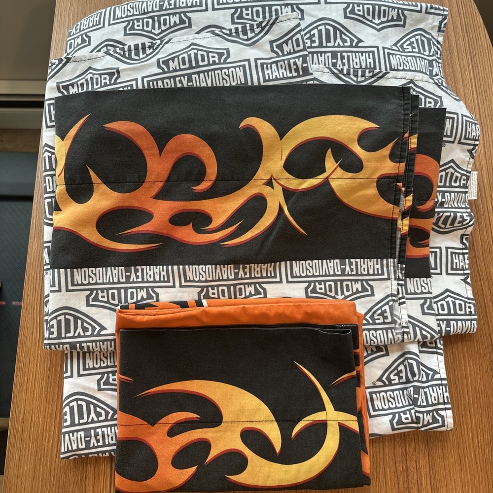Harley Davidson Flame Rider Fireball Twin /XL Sheet Set Flat Fitted Pillow Case